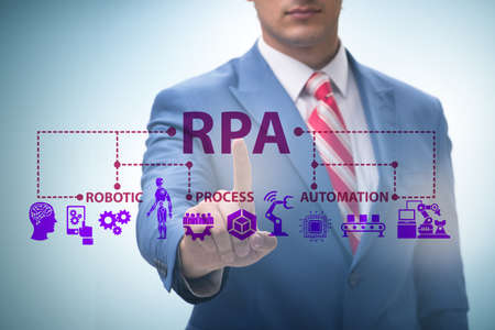 Businessman pressing buttons in RPA conceptの写真素材