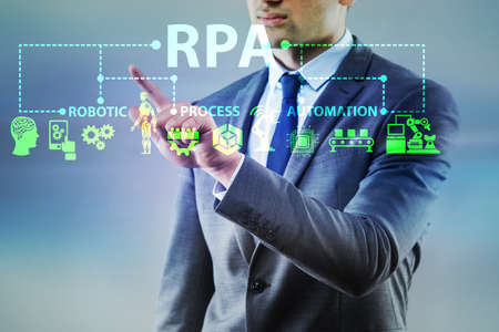 Businessman pressing buttons in RPA conceptの写真素材
