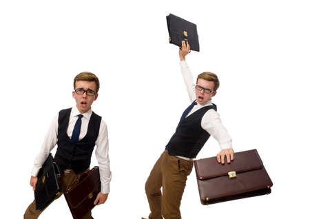 Funny businessman isolated on whiteの写真素材