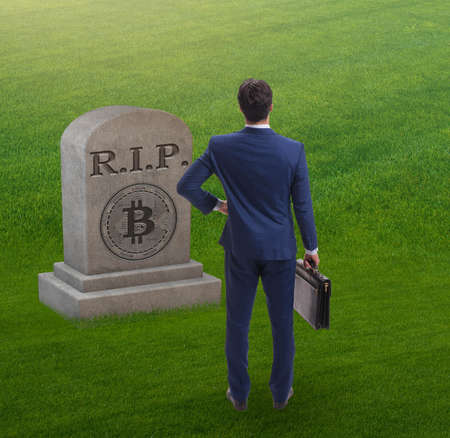 Businessman mourning the demise and death of bitcoinの写真素材