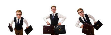 Funny businessman isolated on whiteの写真素材