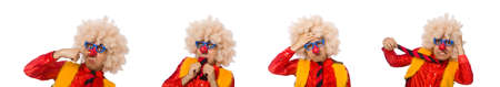 Funny clown in fun concept isolated on whiteの写真素材