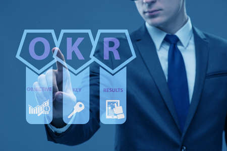 OKR concept with objective key results and businessman