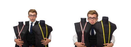 Young male tailor isolated on whiteの写真素材