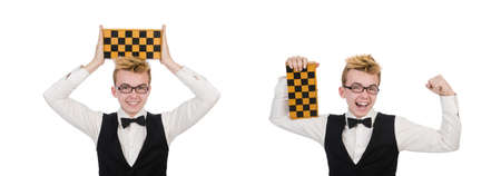 Funny chess player isolated on whiteの写真素材
