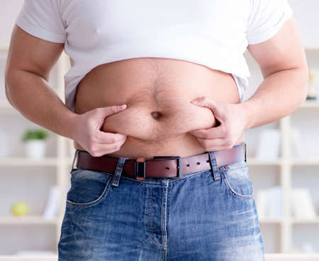 Fat obese man in dieting concept