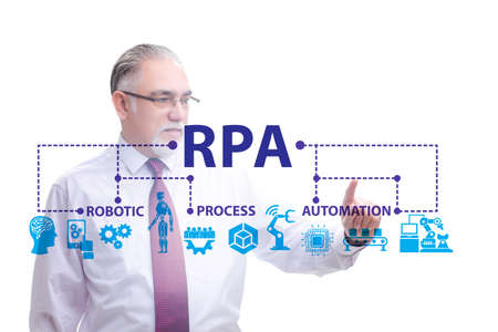 Businessman pressing buttons in RPA conceptの写真素材