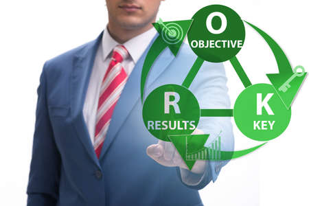 OKR concept with objective key results and businessmanの写真素材