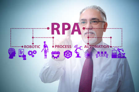 Businessman pressing buttons in RPA conceptの写真素材