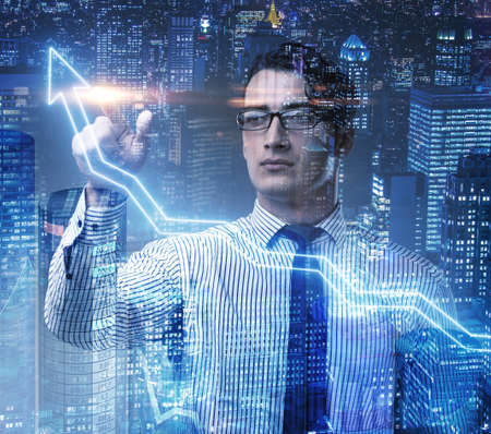 BUsinessman pressing virtual button on diagram chart