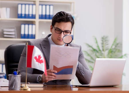 Businessman with Canadian flag in officeの写真素材
