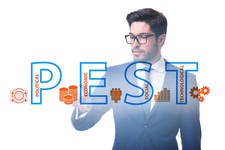 Business people in PEST analysis business conceptの写真素材