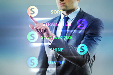 Businessman in 5S workplace organisation concept