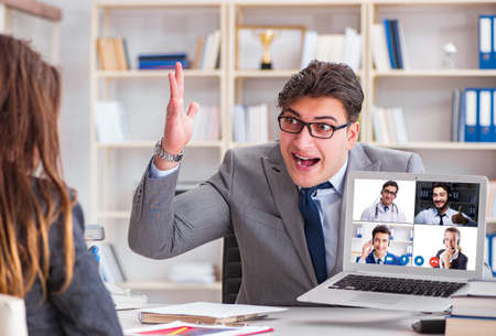 Concept of remote video conferencing during pandemicの写真素材