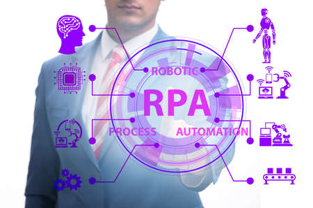 Businessman pressing buttons in RPA conceptの写真素材