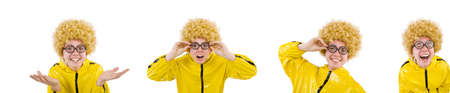 Man in yellow suit isolated on whiteの写真素材