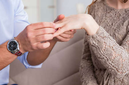 Romantic concept with man making marriage proposalの写真素材