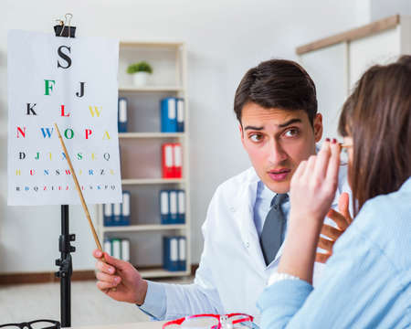 Doctor with patient at eye examの写真素材