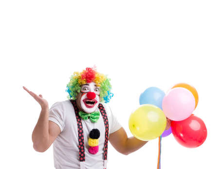 Funny clown with balloons isolated on white backgroundの写真素材