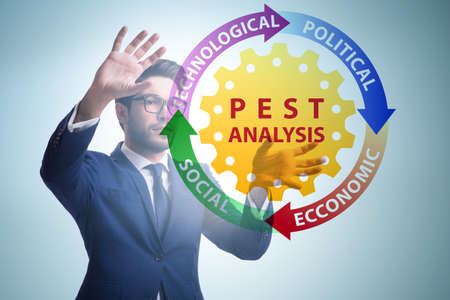 Business people in PEST analysis business conceptの写真素材
