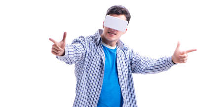 Young man wearing virtual reality VR glassesの写真素材