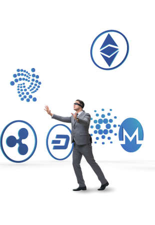 Concept of various cryptocurrencies and businessman