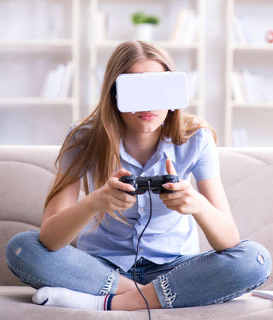 Young girl playing virtual reality games