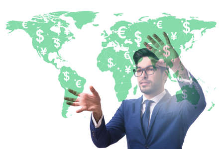 Global money transfer and exchange concept with businessmanの写真素材