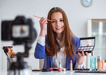 Beauty fashion blogger recording videoの写真素材