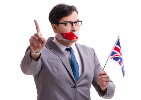 Businessman in censorship concept isolated on whiteの写真素材