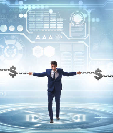 Blockchain concept with businessmen holding handsの写真素材