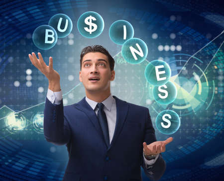 Businessman juggling between various priorities in businessの写真素材