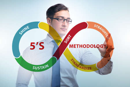Businessman in 5S workplace organisation concept