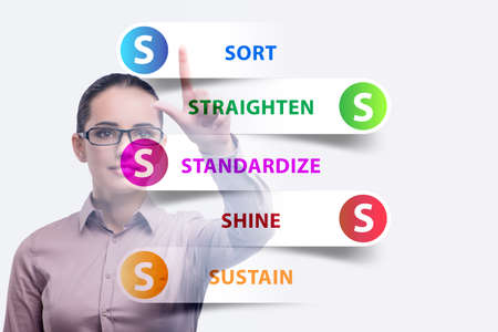 Businesswoman in 5S workplace organisation concept
