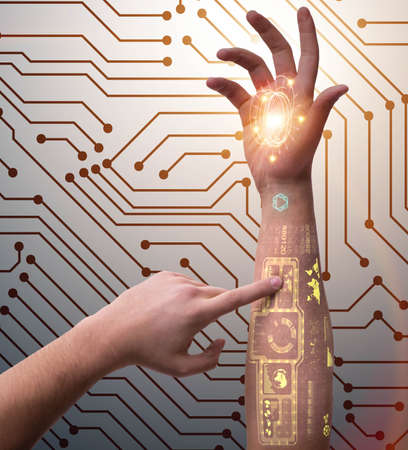 Human robotic hand in futuristic conceptの写真素材