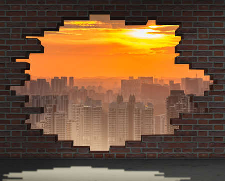 The vacation concept with brick wallの写真素材