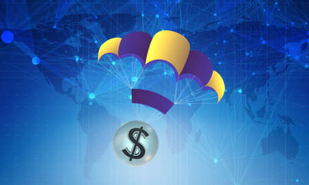 Concept with dollar in golden parachute illustration