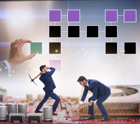 Cryptocurrency concept with businessman mining money