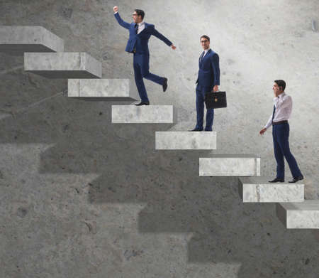 Business concept with man progressing through stages