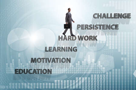 Businessman climbing carrer ladder success factors