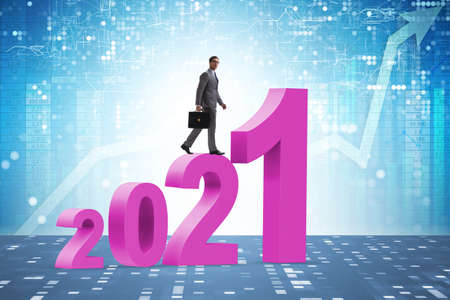 Growth concept with transition between 2020 and 2021の写真素材