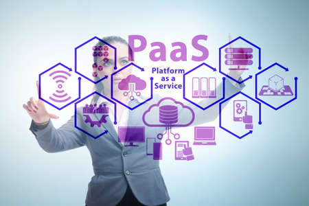 Businesswoman in platform as a service conceptの写真素材
