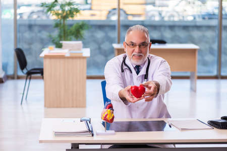Old male doctor cardiologist working in the clinicの写真素材