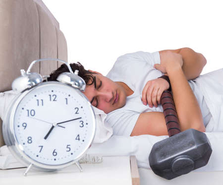Man in bed suffering from insomniaの写真素材