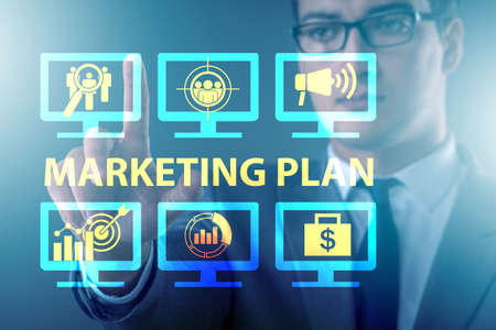 Marketing plan concept illustration with businessmanの写真素材