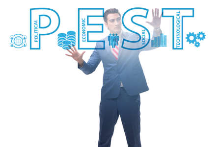 Business people in PEST analysis business conceptの写真素材
