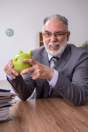 Old male employee in budget planning conceptの写真素材