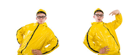 Man in yellow suit isolated on whiteの写真素材