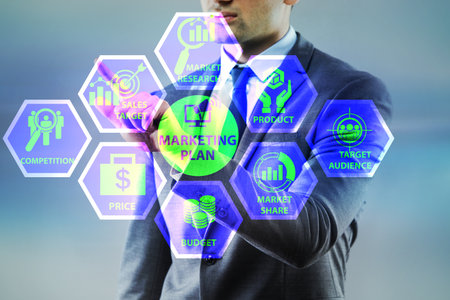 Marketing plan concept illustration with businessmanの写真素材