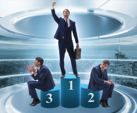 Businessman winning the first place in competition conceptの写真素材